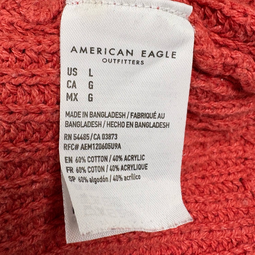 American Eagle Sweater Womens Large Coral Cropped Henley Y2K Coquette Streetwear - Picture 5 of 12